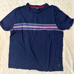 TED BAKER Men’s Cotton Navy Blue Striped Chest Crewneck Tee Shirt